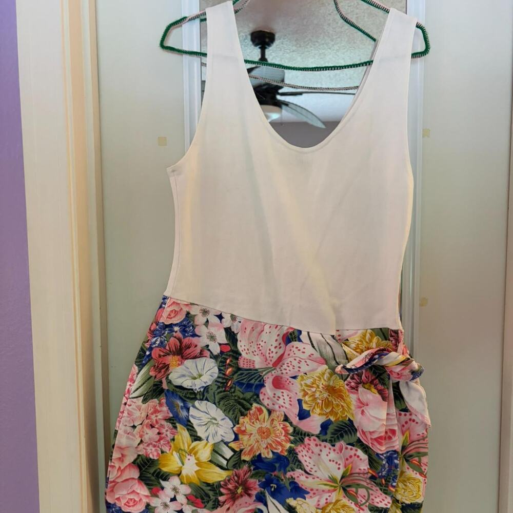 VINTAGE 80s ENERGIE FLORAL BODYSUIT & SIDE-TIE MINI SKIRT